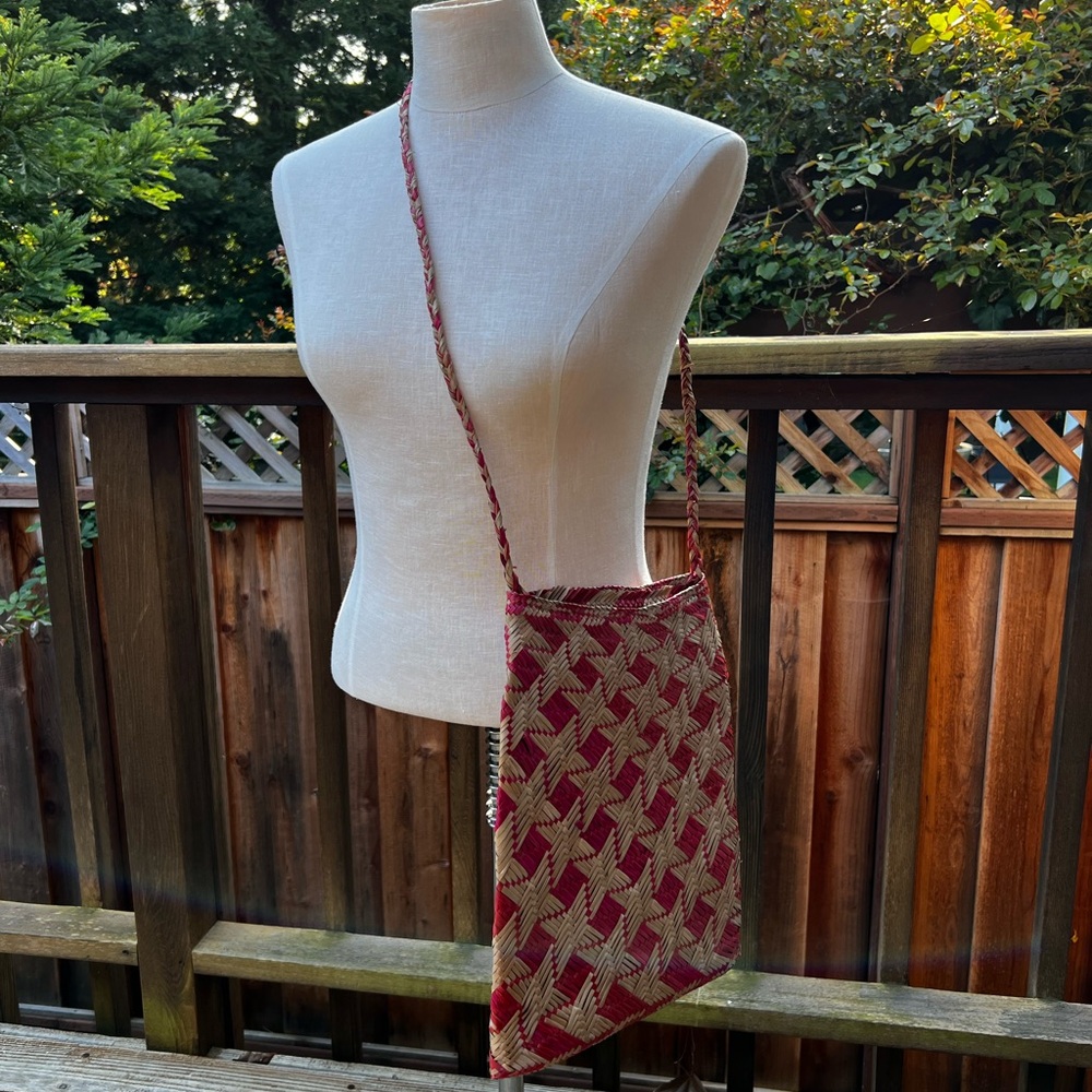 Handwoven Red and Beige Crossbody Bag